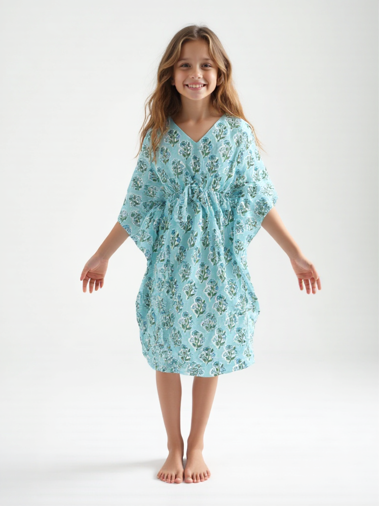 Bellino Blue Kids Cotton Kaftan Dress
