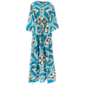 Bukhara Blue Ikat Maxi Kaftan Dress Italian Silk