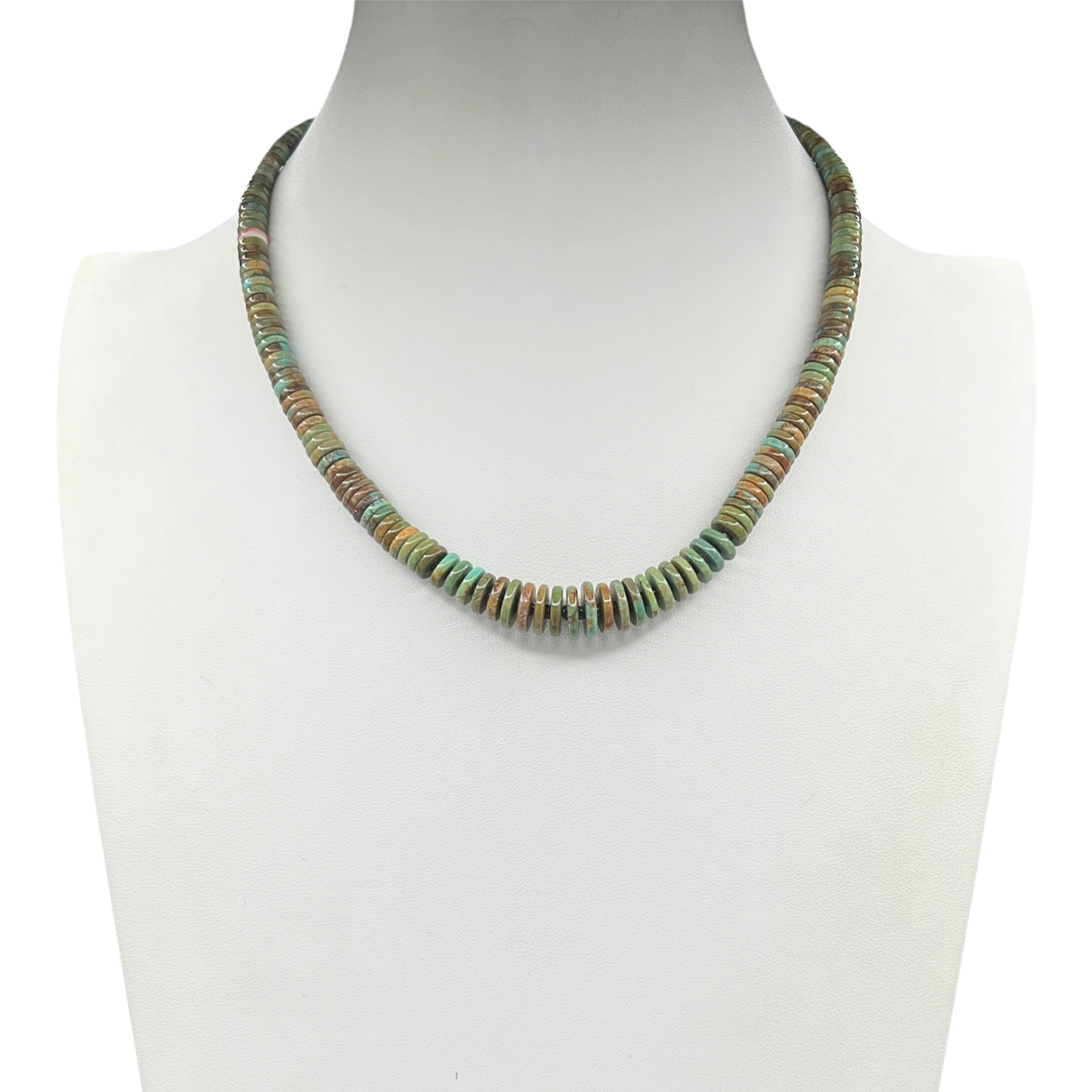 Rare Fox Green Turquoise Graduated Heishi Style Necklace Santo Domingo