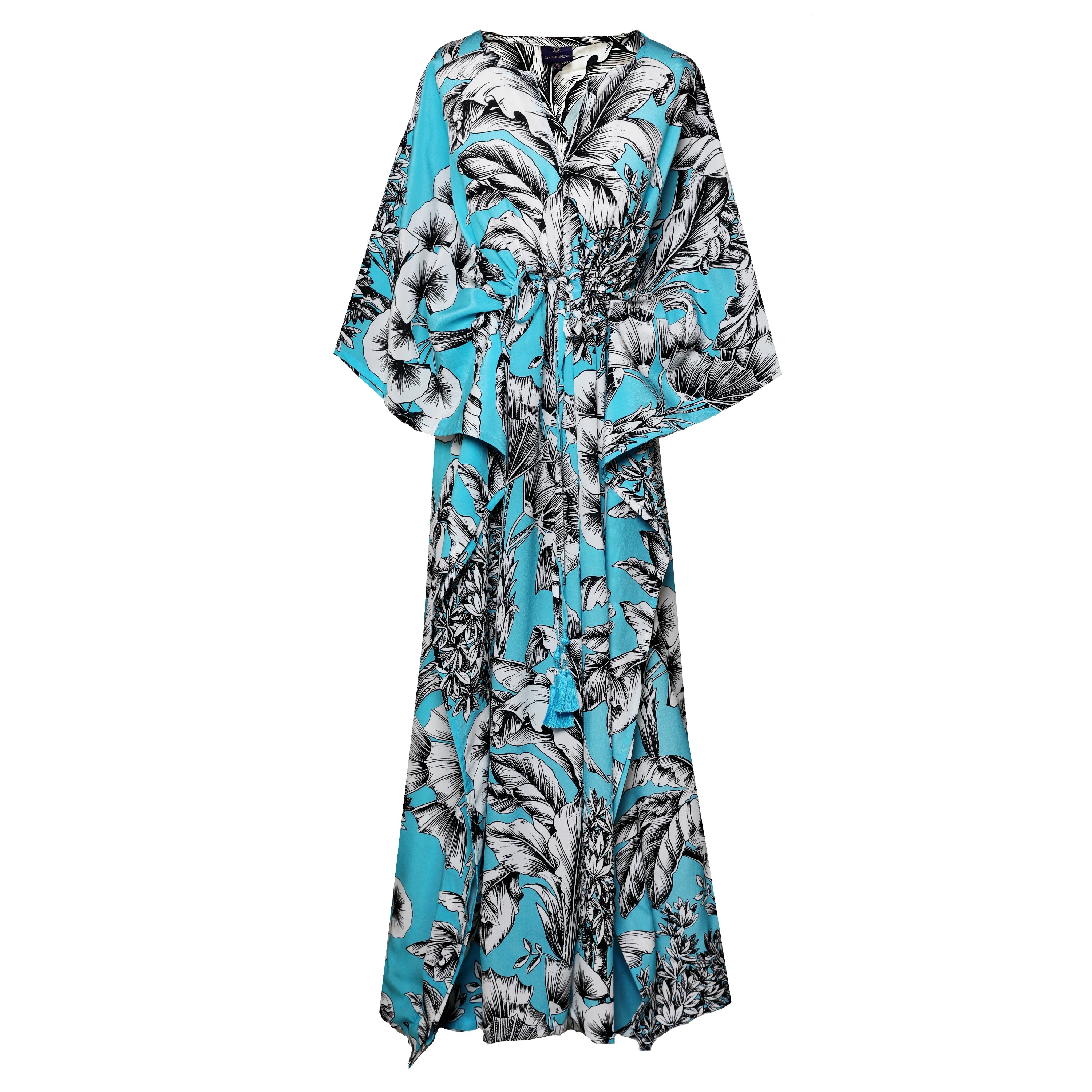 Giardino Azzurro Italian Silk Maxi Kaftan Dress