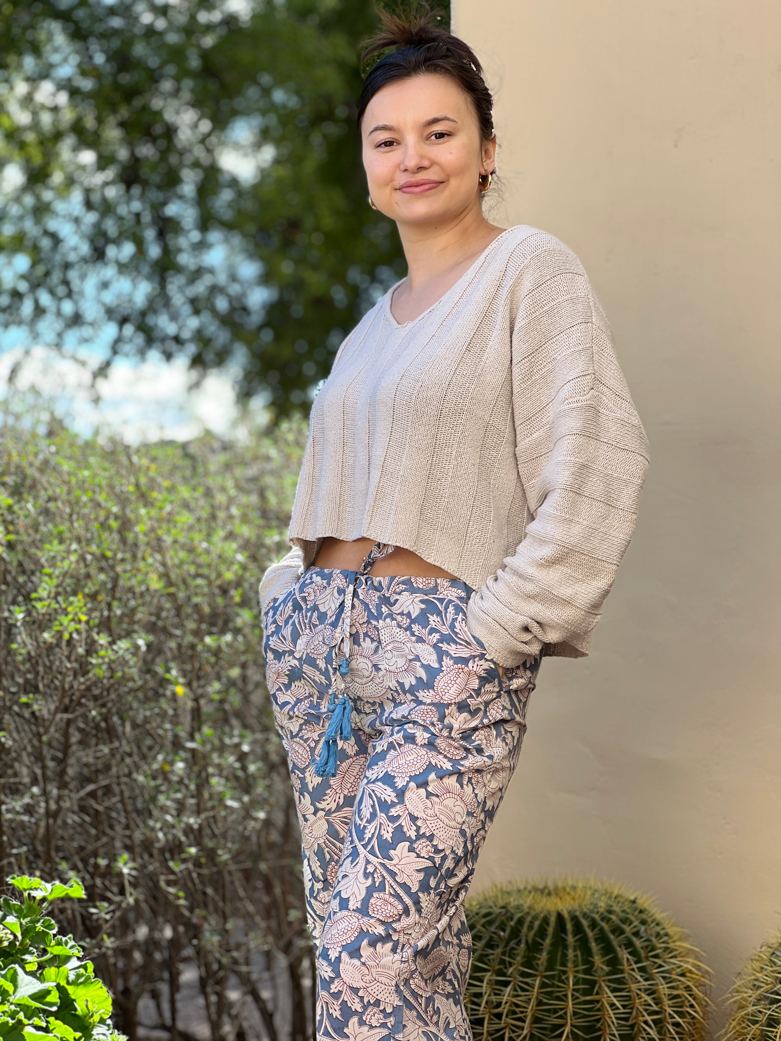 Laura Pewter Floral Cotton Lounge Pants Final Sale