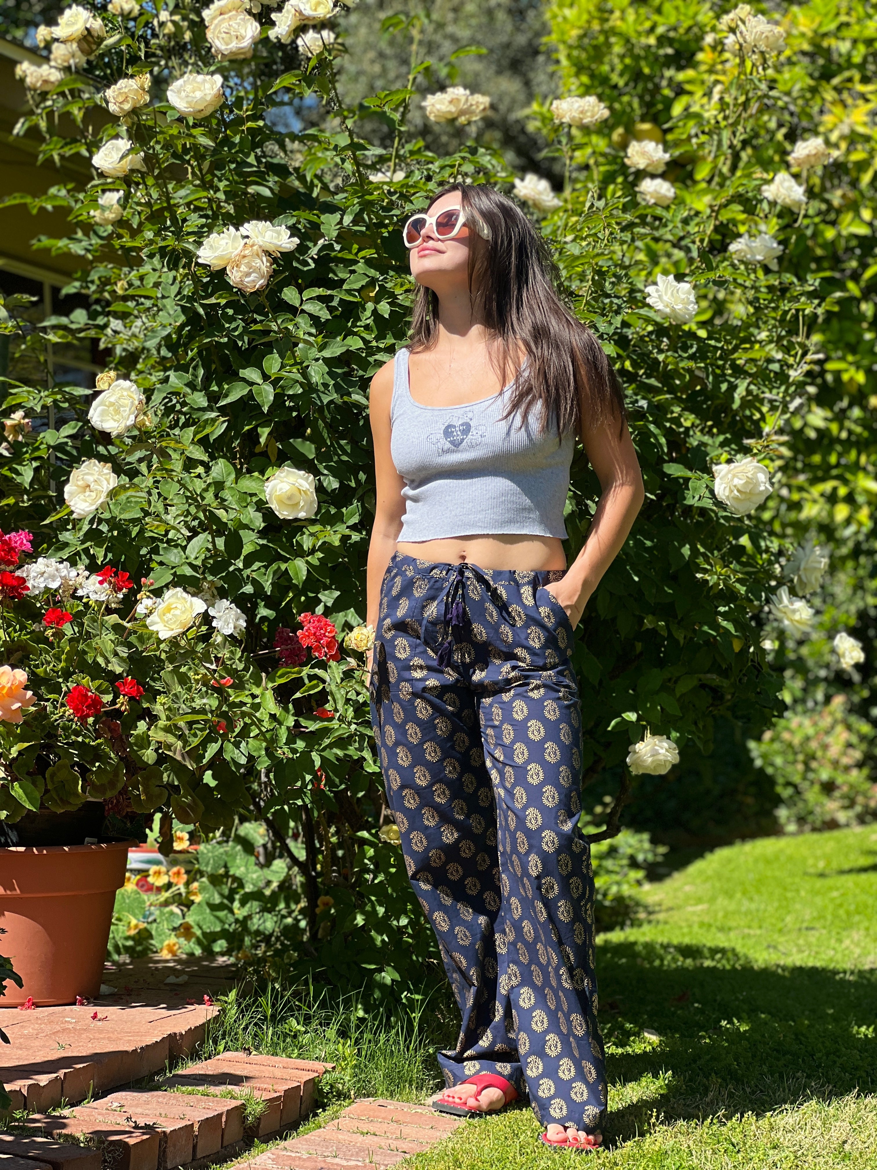 Nefertiti Navy Paisley Cotton Lounge Pant