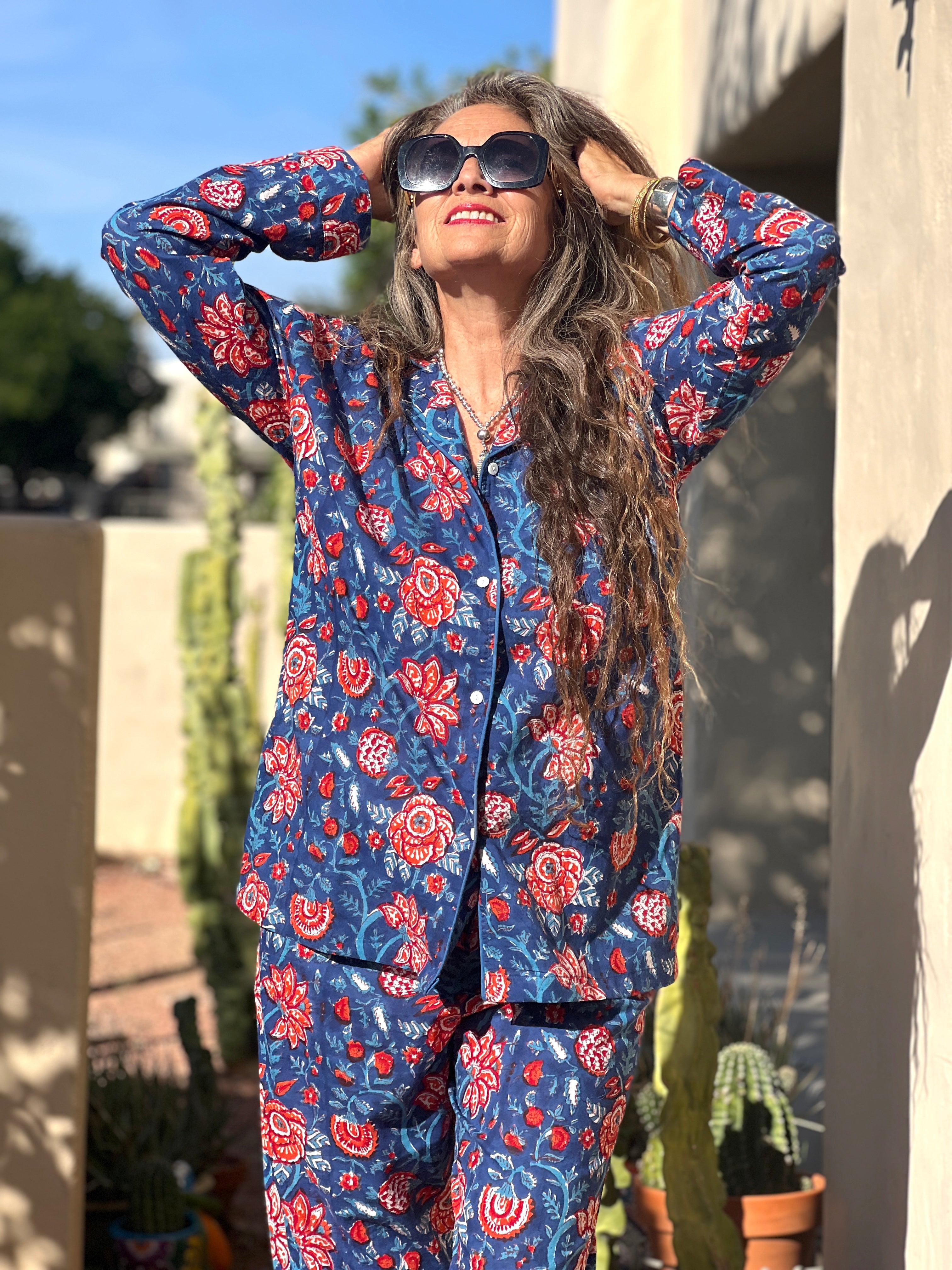 Bengaluru Blue Cotton Floral Pajamas