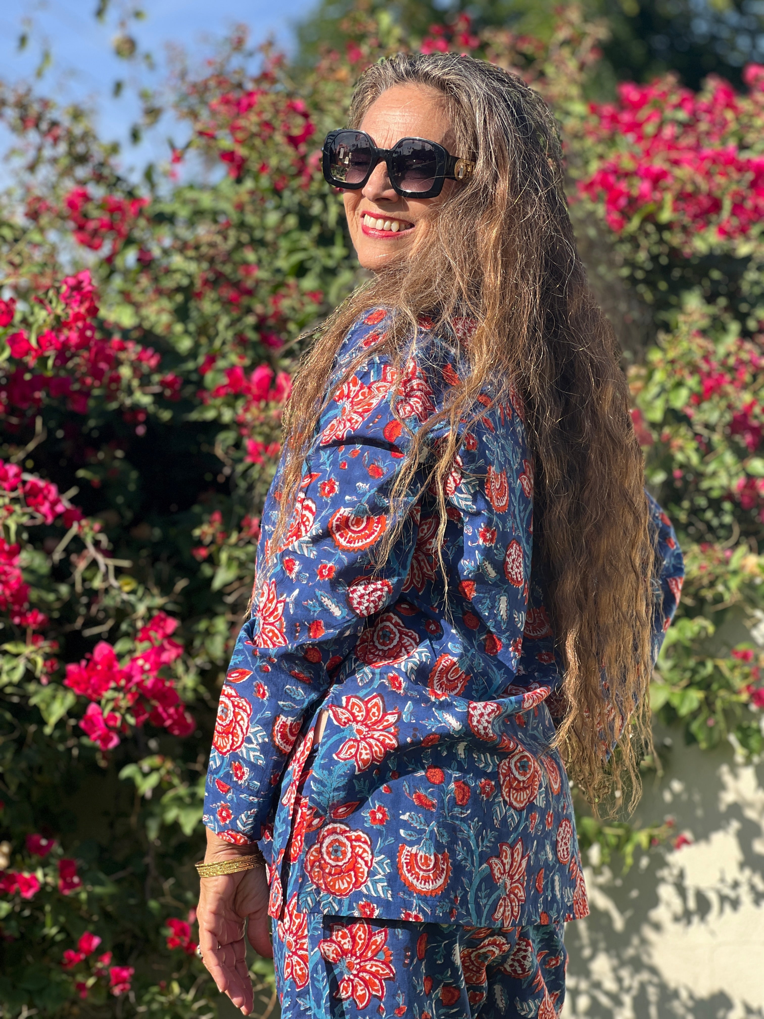 Bengaluru Blue Cotton Floral Pajamas