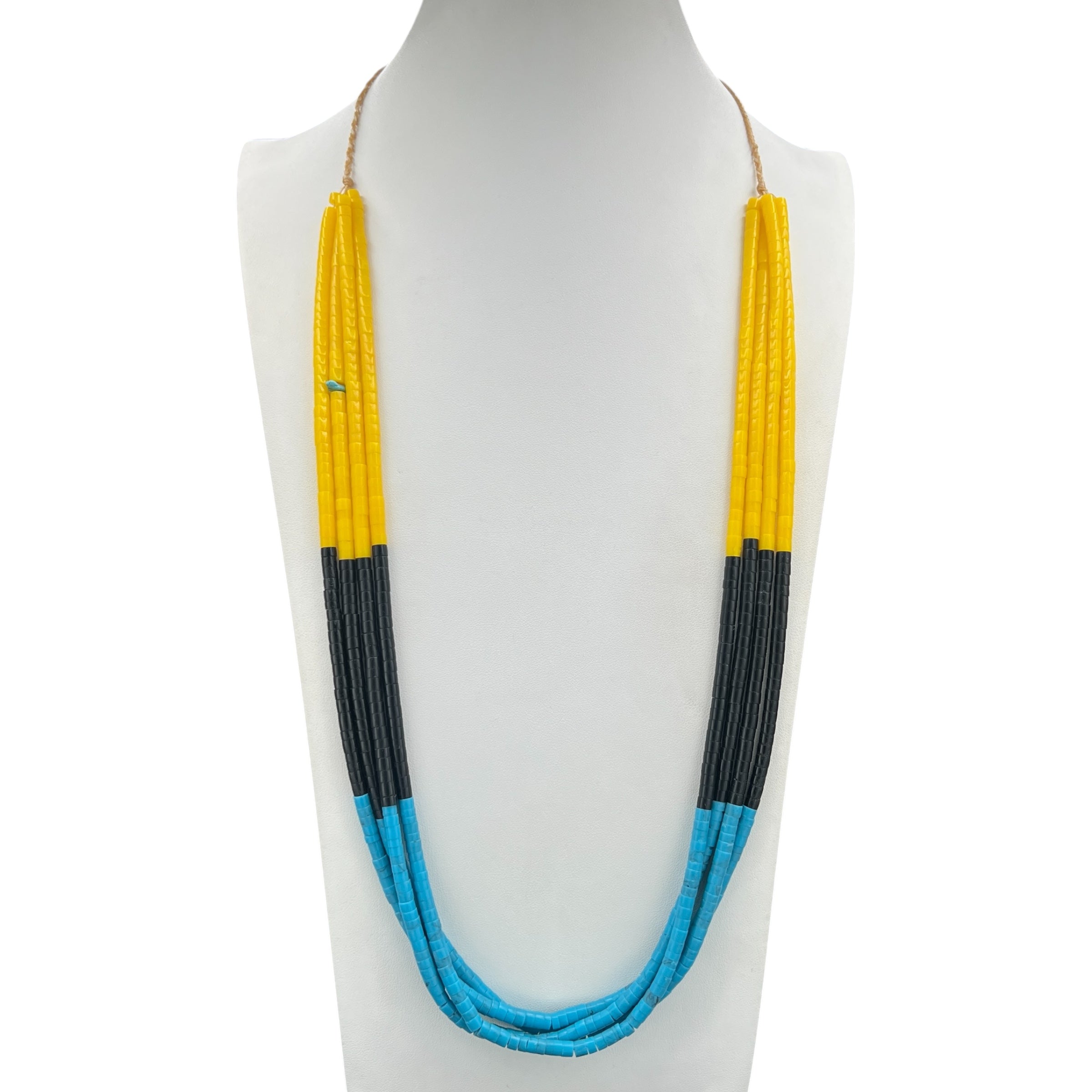 Turquoise, Black Jet, and Yellow Serpentine Necklace Santo Domingo