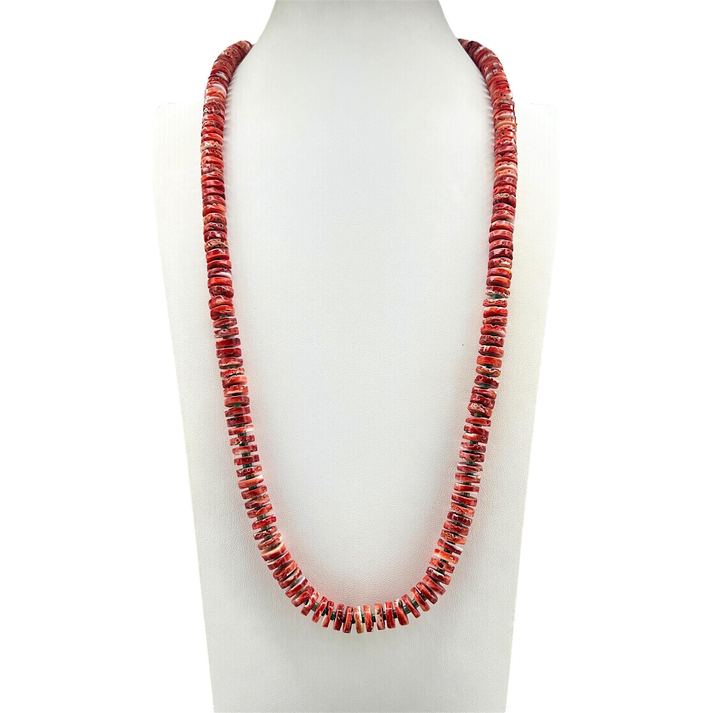 Rare Red Spiny Oyster and Kingman Turquoise Necklace Santo Domingo