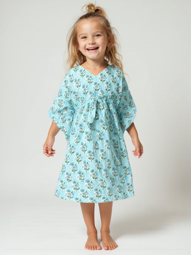 Bellino Blue Kids Cotton Kaftan Dress